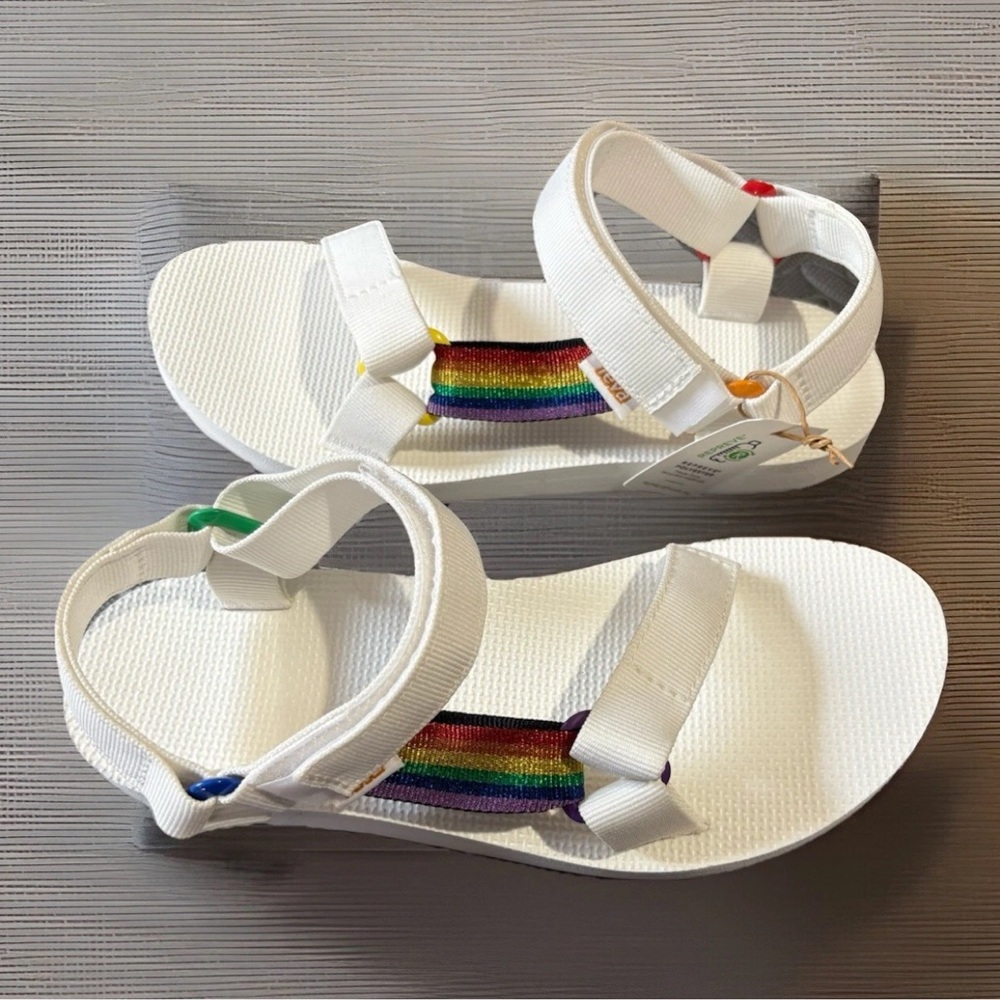 Teva White Sandals with Rainbow Accent